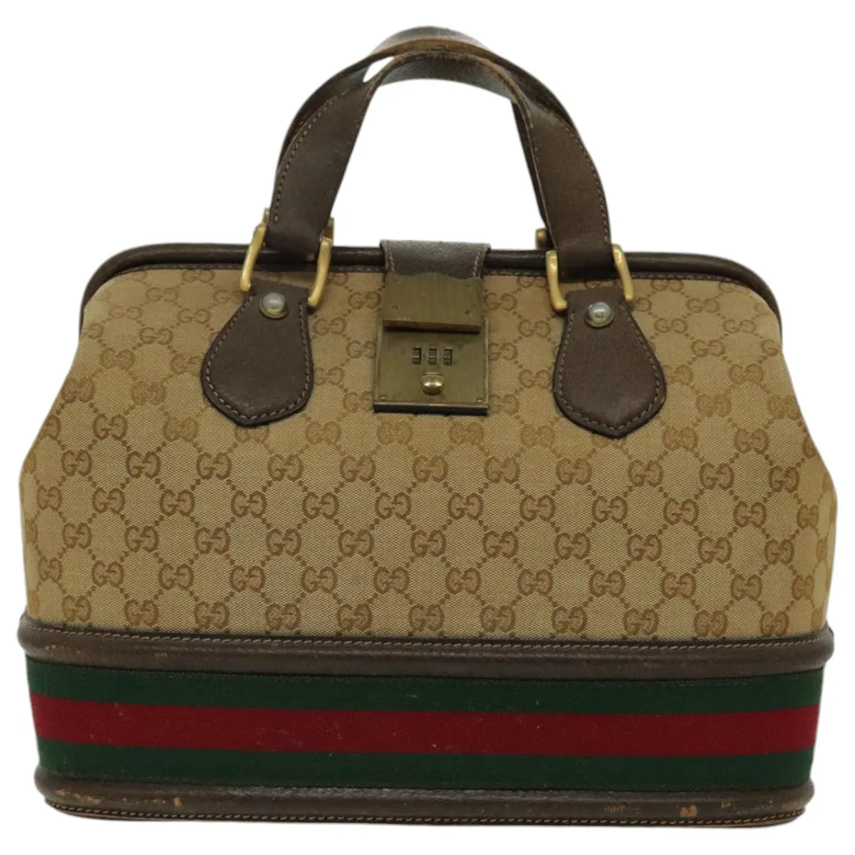 GUCCI GG Canvas Boston Bag Beige Green Red 96615