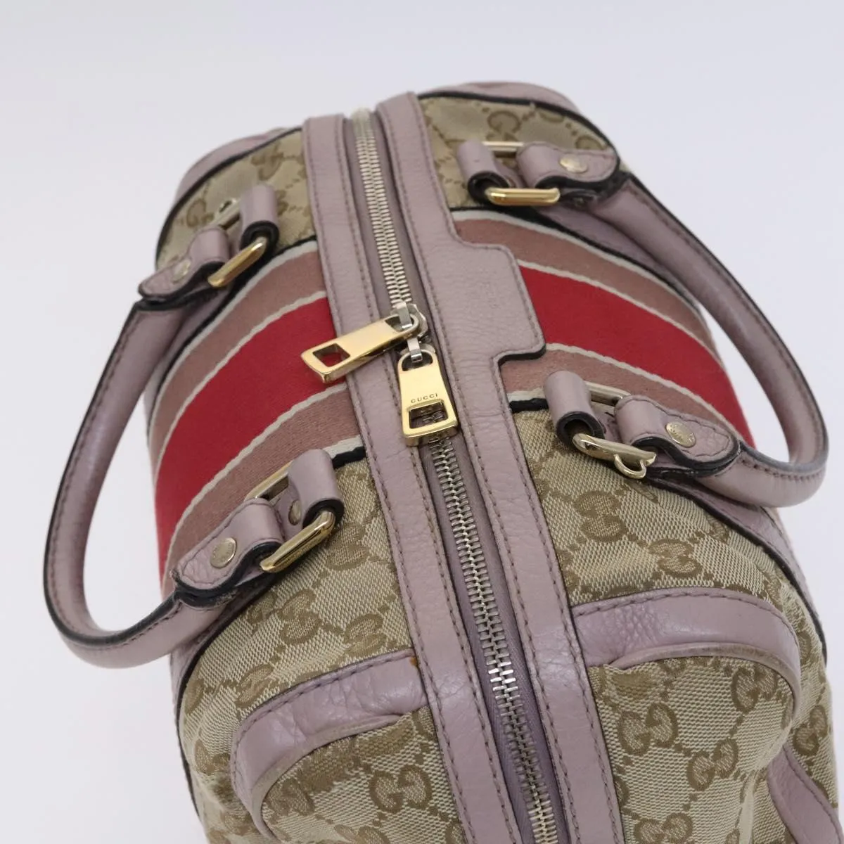 GUCCI GG Canvas Sherry Line Boston Bag 2way Beige Pink Red 269876 Auth EC526