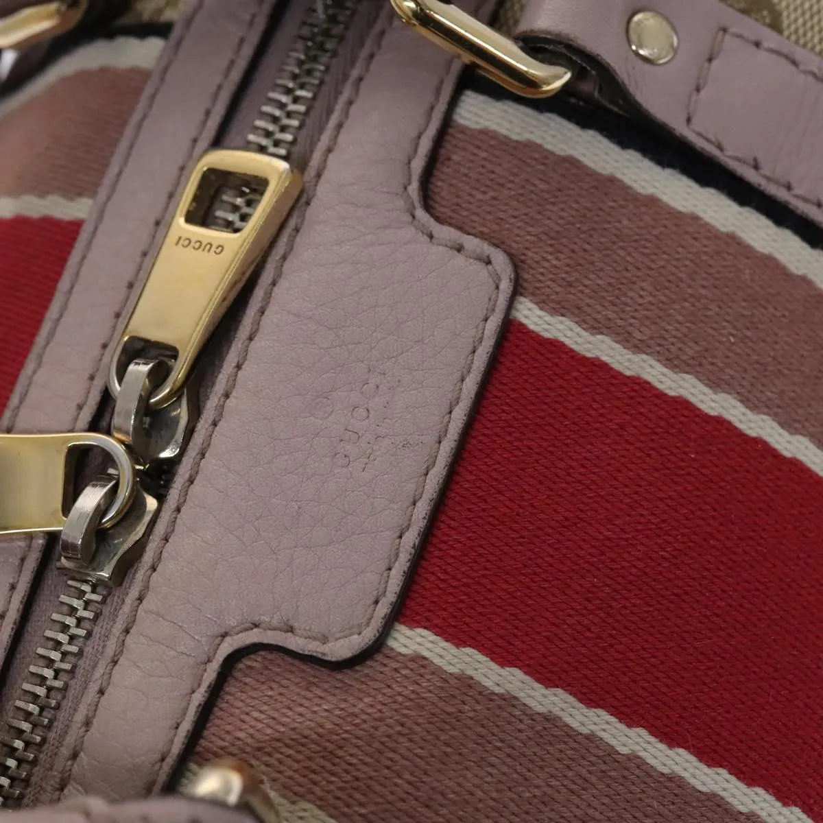 GUCCI GG Canvas Sherry Line Boston Bag 2way Beige Pink Red 269876 Auth EC526