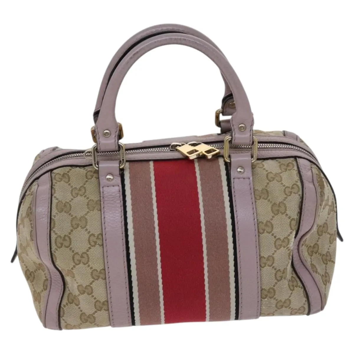 GUCCI GG Canvas Sherry Line Boston Bag 2way Beige Pink Red 269876 Auth EC526