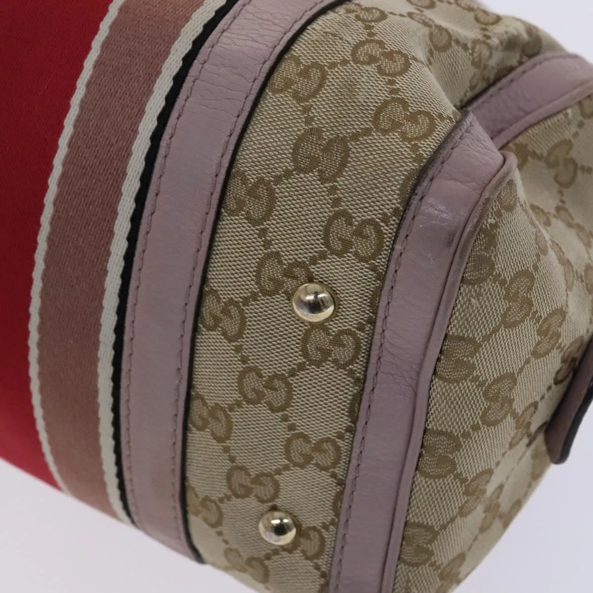 GUCCI GG Canvas Sherry Line Boston Bag 2way Beige Pink Red 269876 Auth EC526