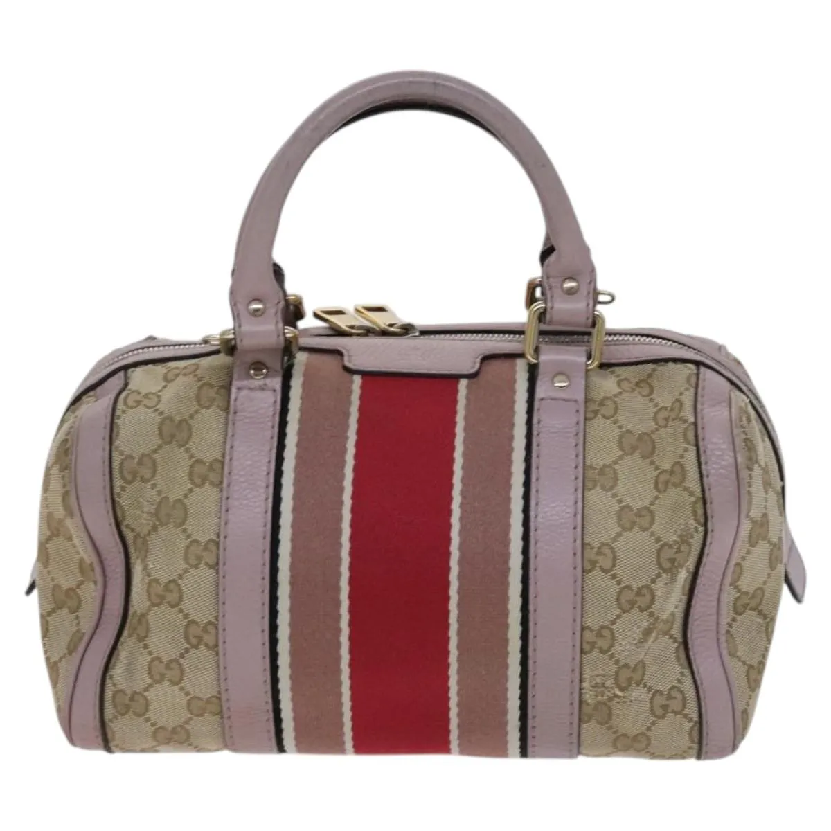 GUCCI GG Canvas Sherry Line Boston Bag 2way Beige Pink Red 269876 Auth EC526