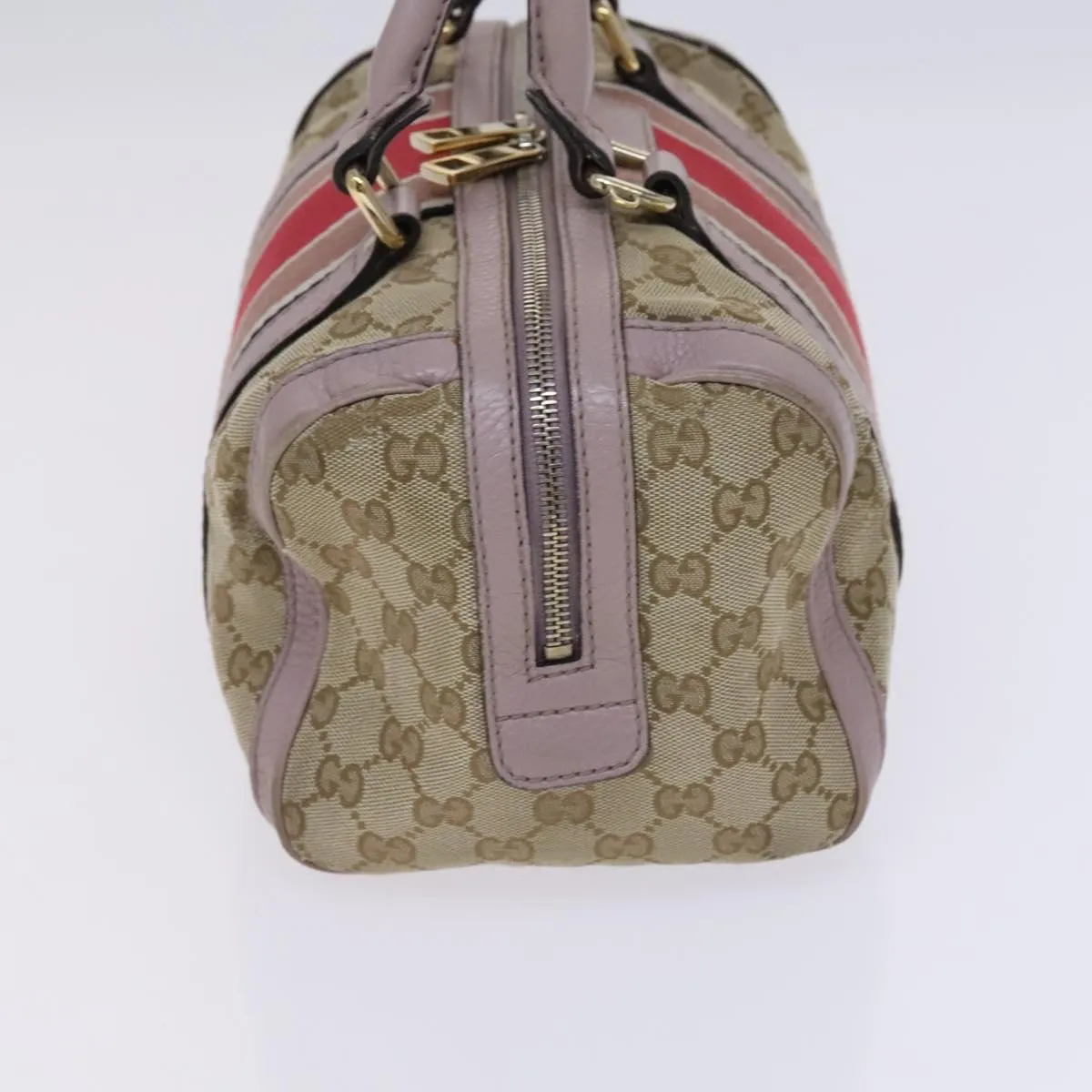 GUCCI GG Canvas Sherry Line Boston Bag 2way Beige Pink Red 269876 Auth EC526