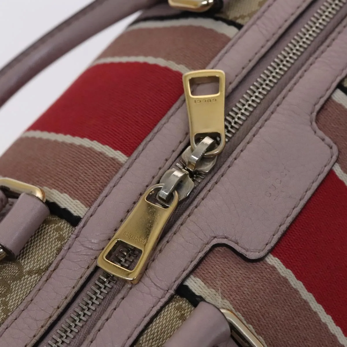 GUCCI GG Canvas Sherry Line Boston Bag 2way Beige Pink Red 269876 Auth EC526