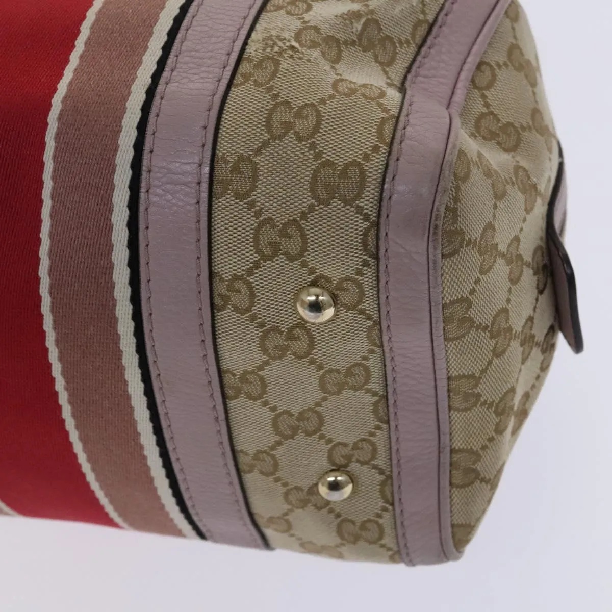 GUCCI GG Canvas Sherry Line Boston Bag 2way Beige Pink Red 269876 Auth EC526