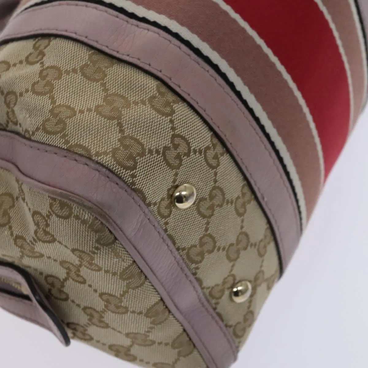 GUCCI GG Canvas Sherry Line Boston Bag 2way Beige Pink Red 269876 Auth EC526