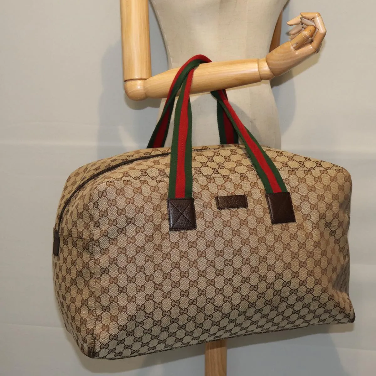 GUCCI GG Canvas Web Sherry Line Boston Bag Beige Green Red 146310 yk12176