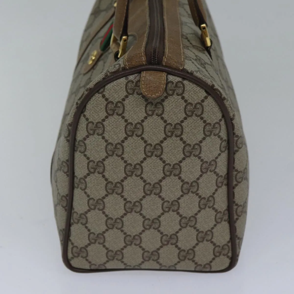 GUCCI GG Canvas Web Sherry Line Boston Bag PVC Beige Red Green ki4901