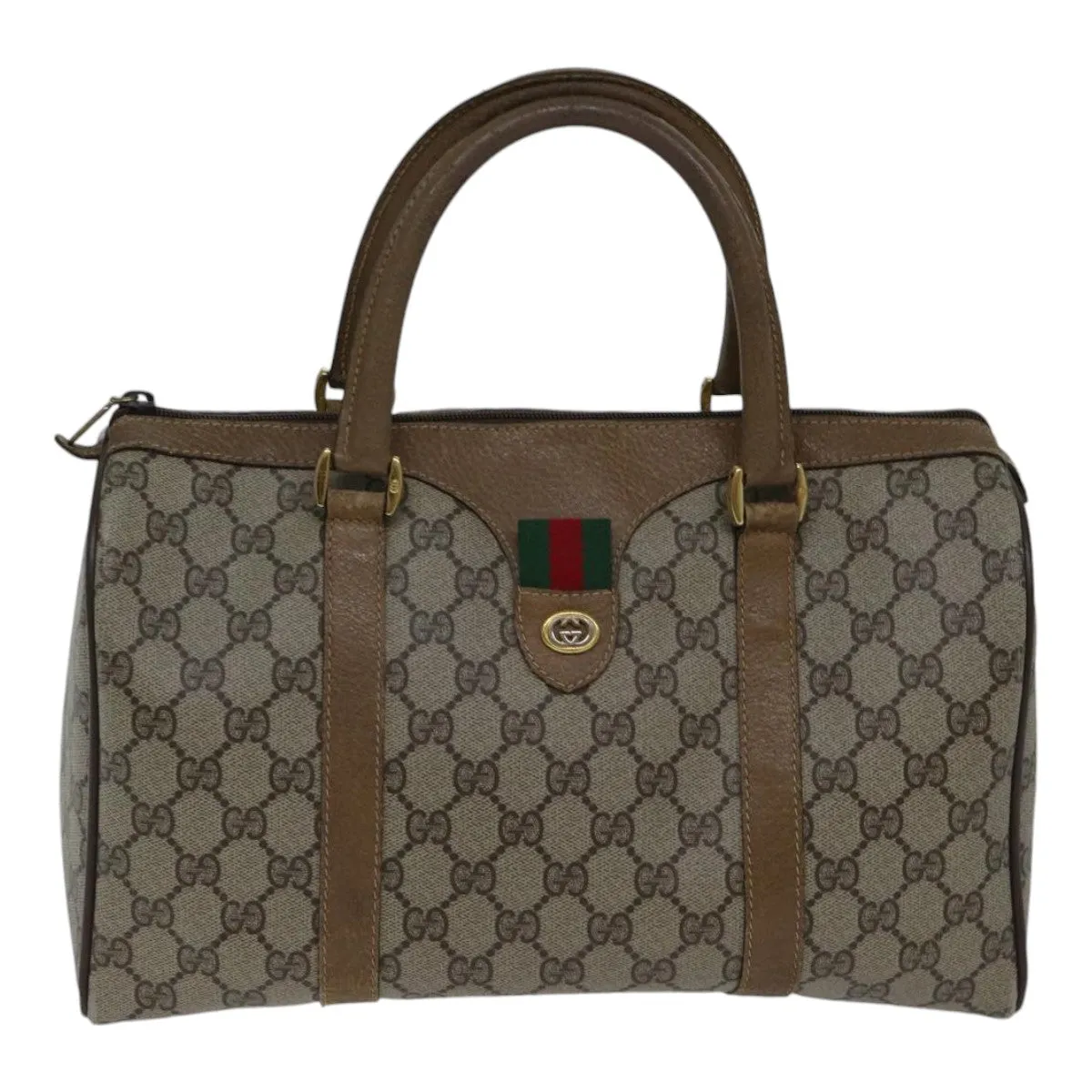 GUCCI GG Canvas Web Sherry Line Boston Bag PVC Beige Red Green ki4901