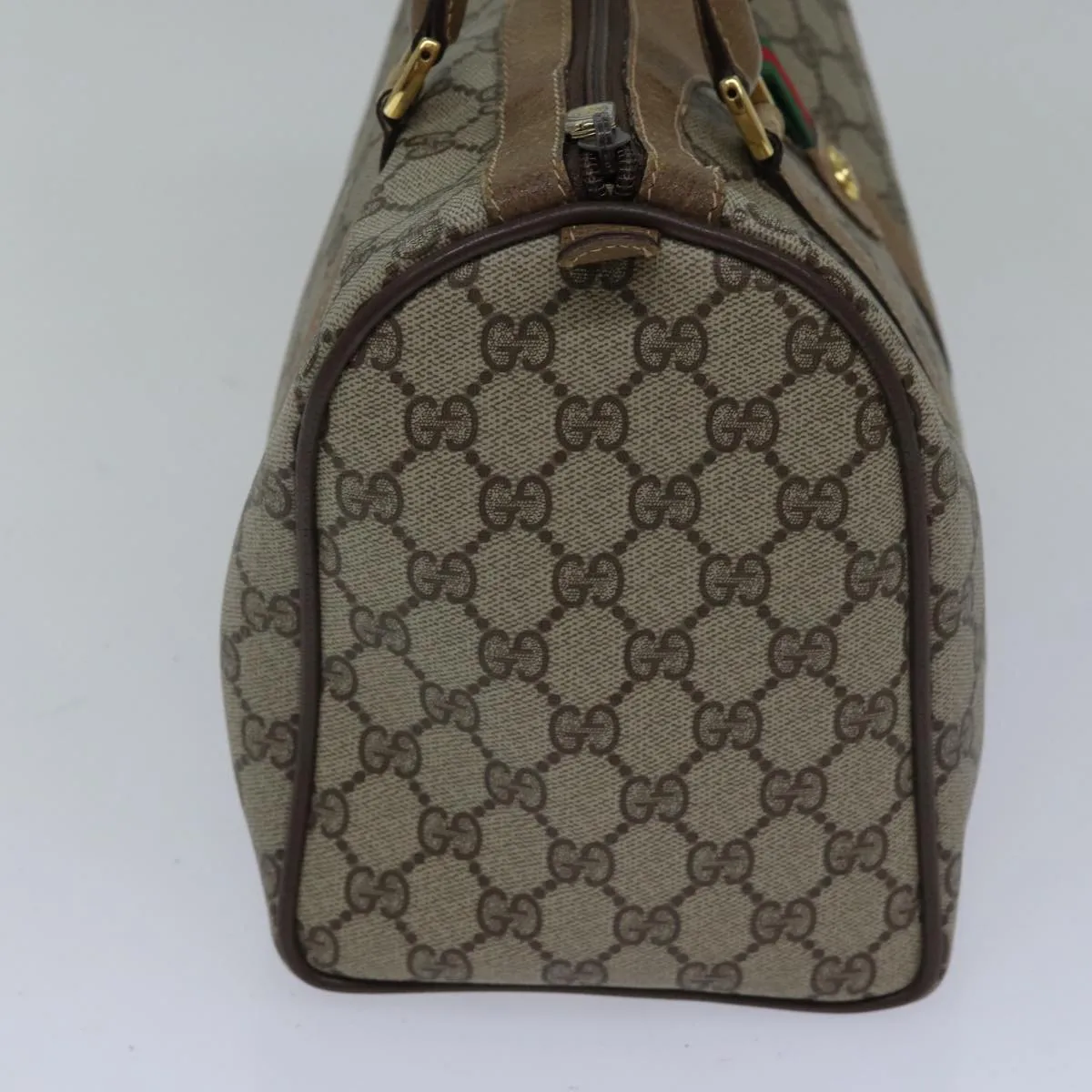 GUCCI GG Canvas Web Sherry Line Boston Bag PVC Beige Red Green ki4901