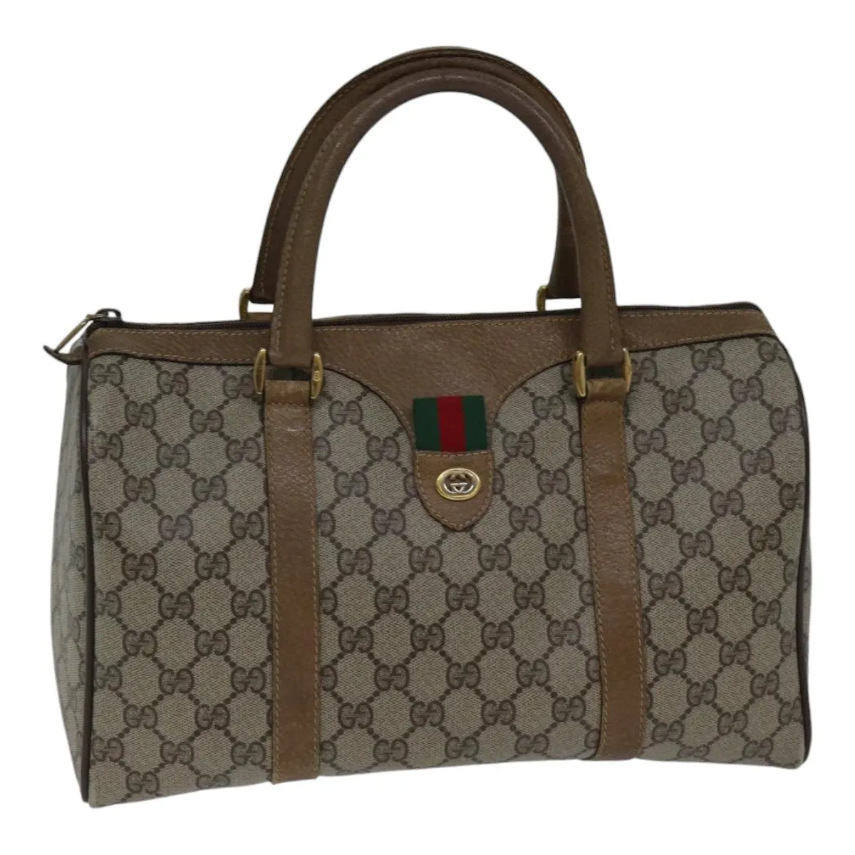 GUCCI GG Canvas Web Sherry Line Boston Bag PVC Beige Red Green ki4901
