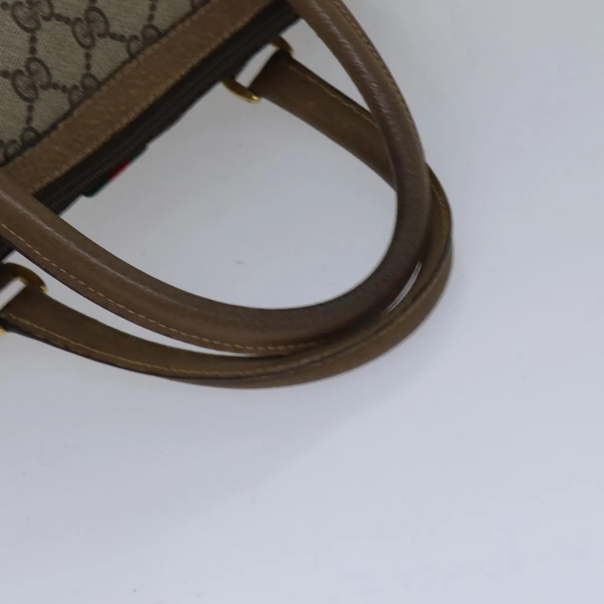GUCCI GG Canvas Web Sherry Line Boston Bag PVC Beige Red Green ki4901