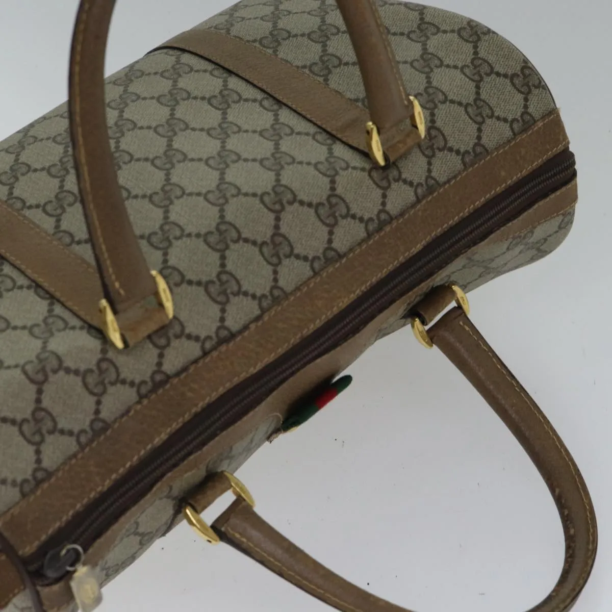 GUCCI GG Canvas Web Sherry Line Boston Bag PVC Beige Red Green ki4901