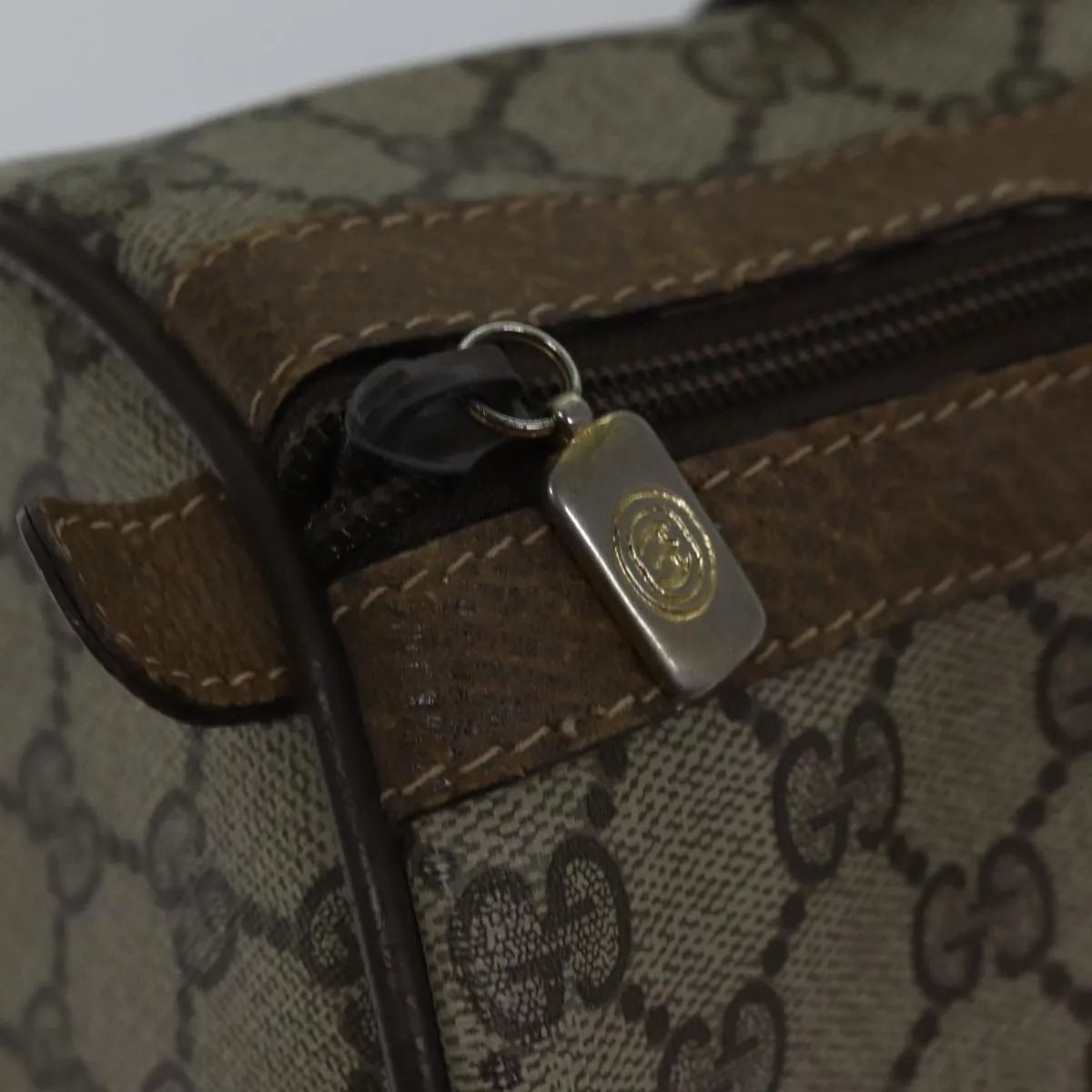 GUCCI GG Canvas Web Sherry Line Boston Bag PVC Beige Red Green ki4901