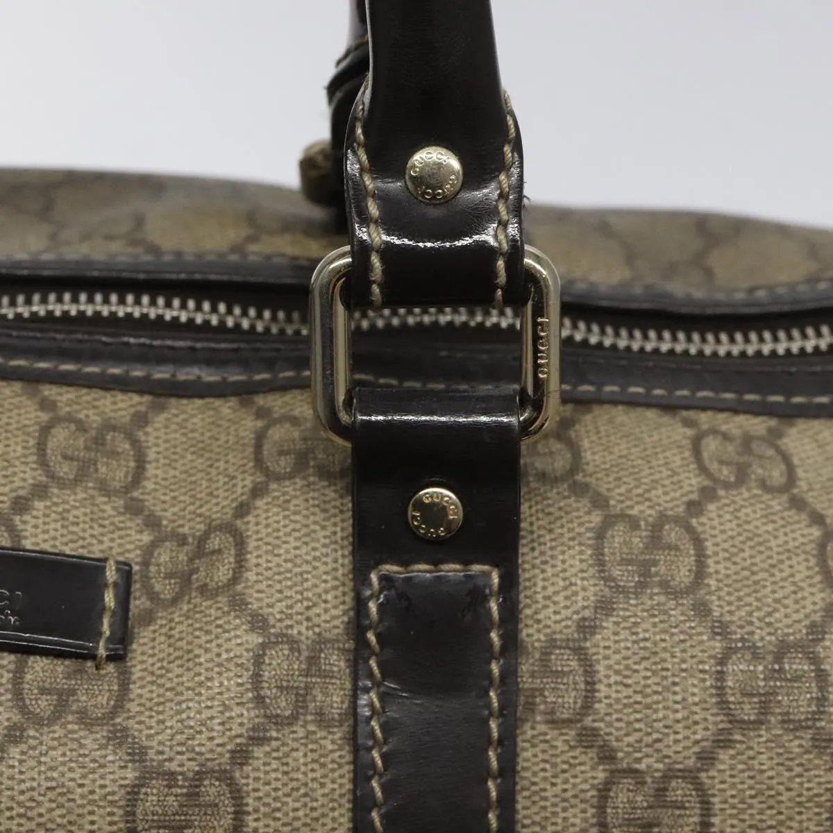 GUCCI GG Supreme Boston Bag PVC Beige 193603 Auth ar13285