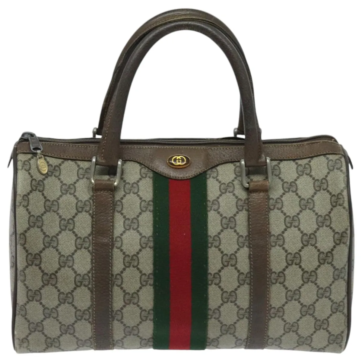 GUCCI GG Supreme Boston Bag PVC Beige Green Red 95970