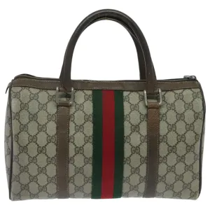 GUCCI GG Supreme Boston Bag PVC Beige Green Red 95970