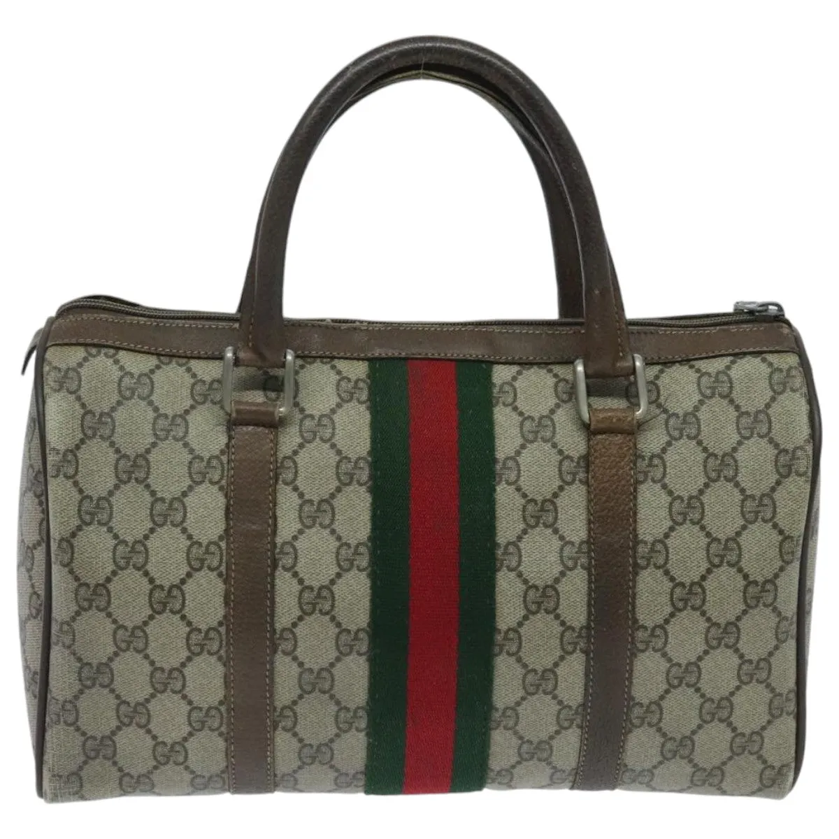 GUCCI GG Supreme Boston Bag PVC Beige Green Red 95970