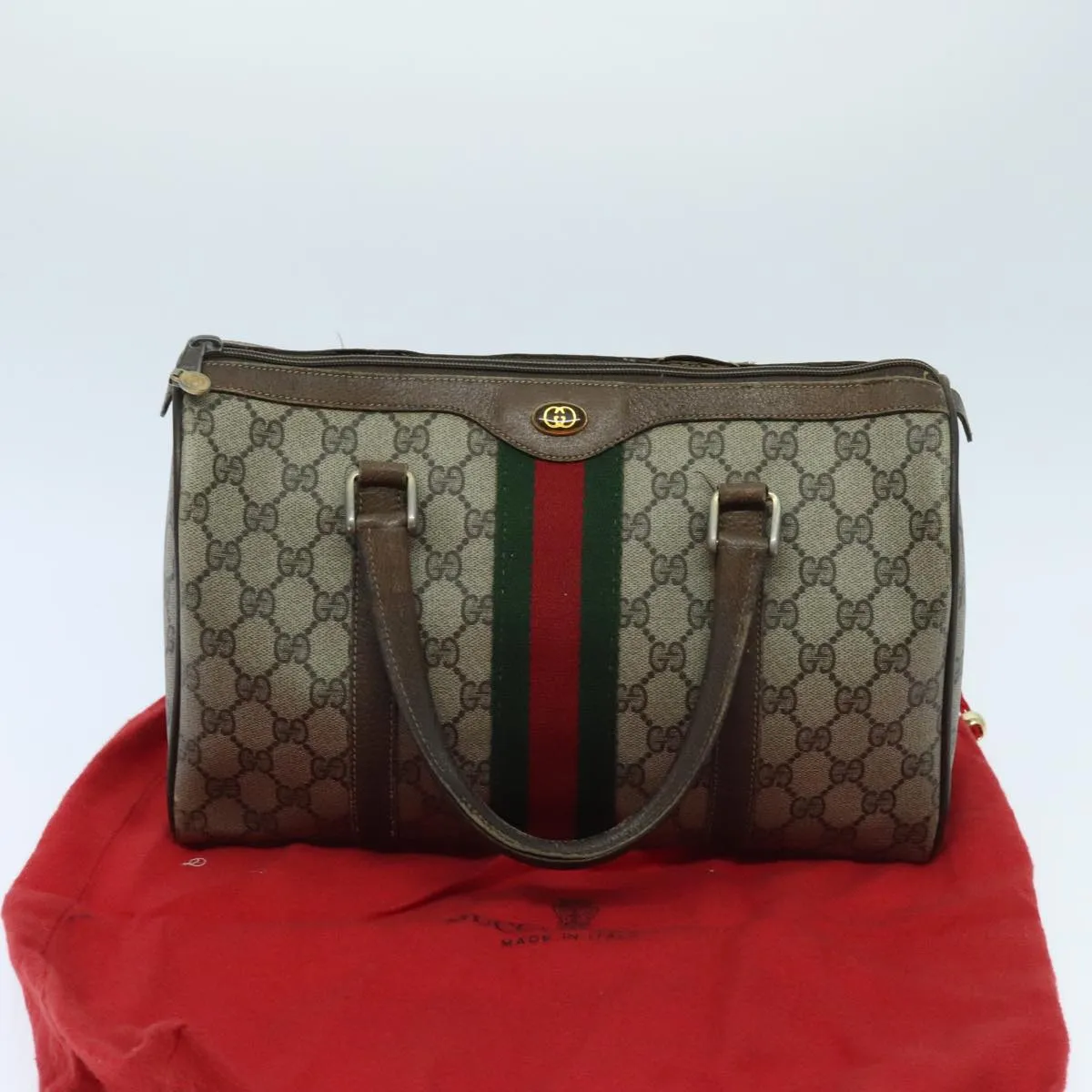GUCCI GG Supreme Boston Bag PVC Beige Green Red 95970