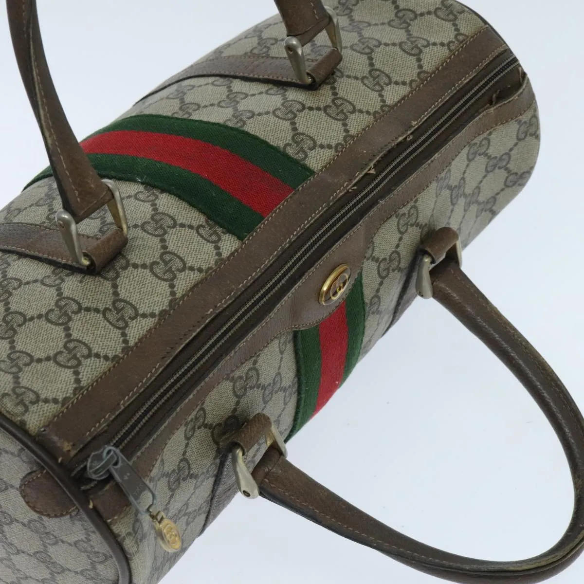 GUCCI GG Supreme Boston Bag PVC Beige Green Red 95970