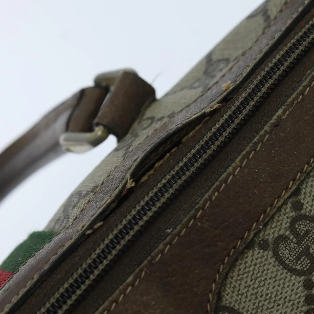 GUCCI GG Supreme Boston Bag PVC Beige Green Red 95970
