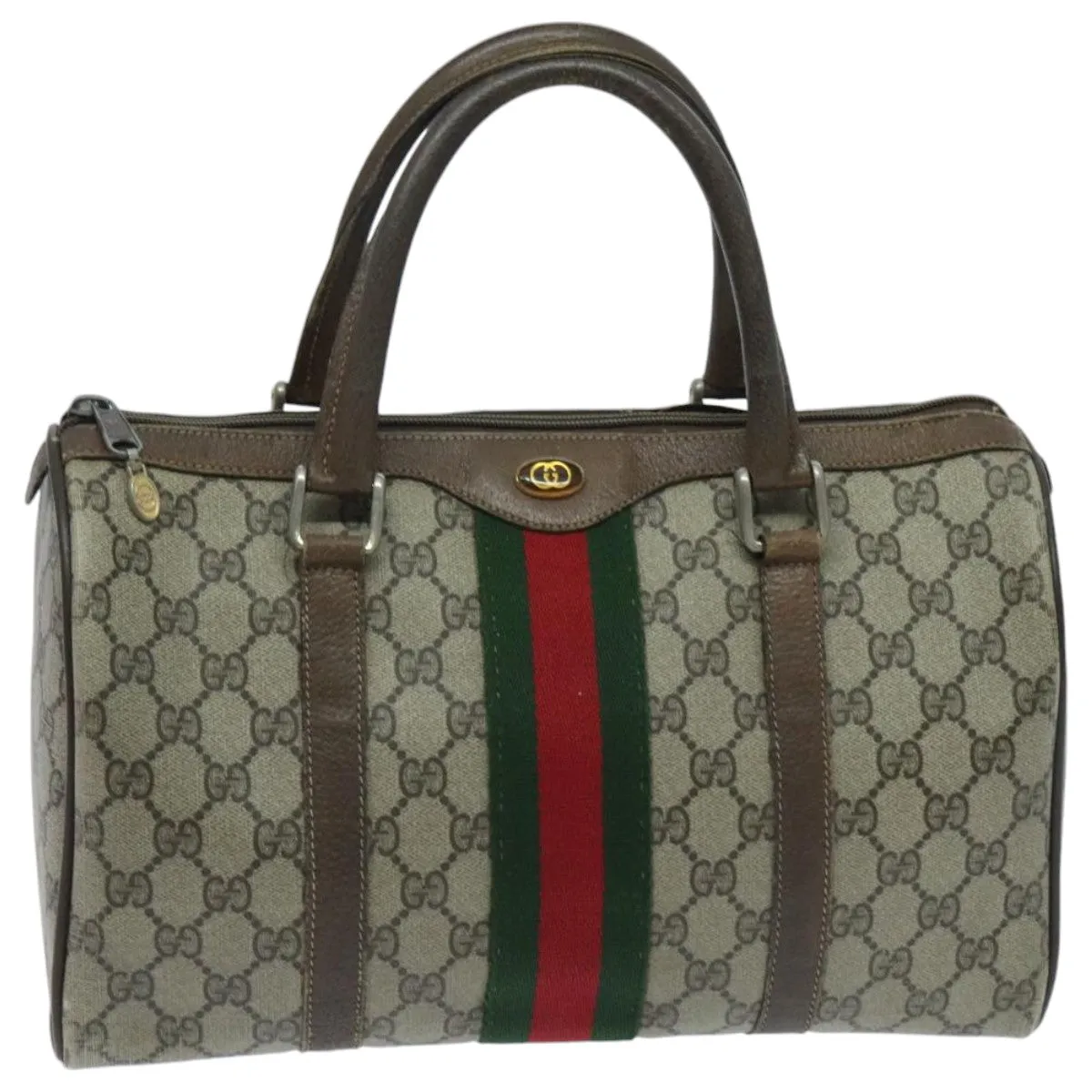 GUCCI GG Supreme Boston Bag PVC Beige Green Red 95970