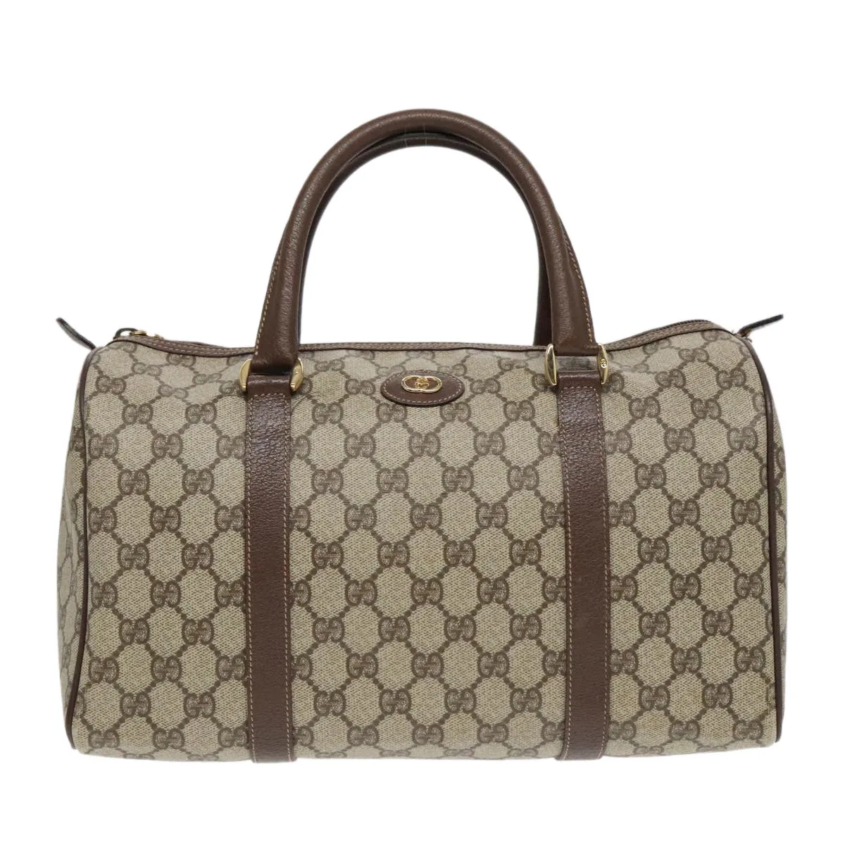 GUCCI GG Supreme Boston Bag PVC Leather Beige Gold bs18435