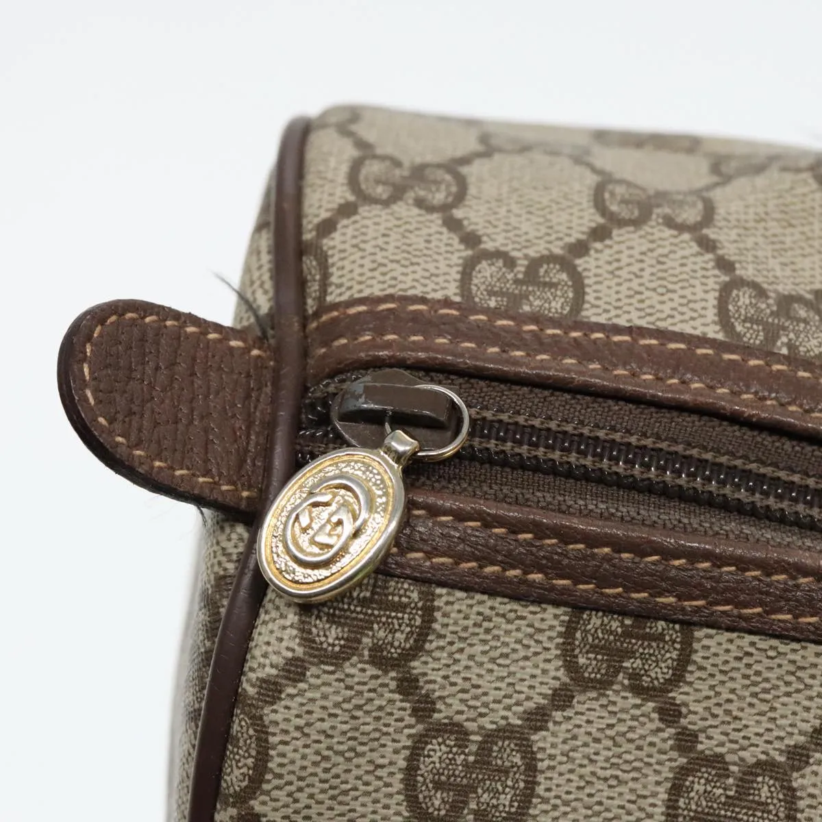 GUCCI GG Supreme Boston Bag PVC Leather Beige Gold bs18435