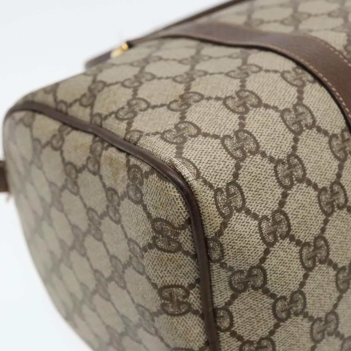 GUCCI GG Supreme Boston Bag PVC Leather Beige Gold bs18435