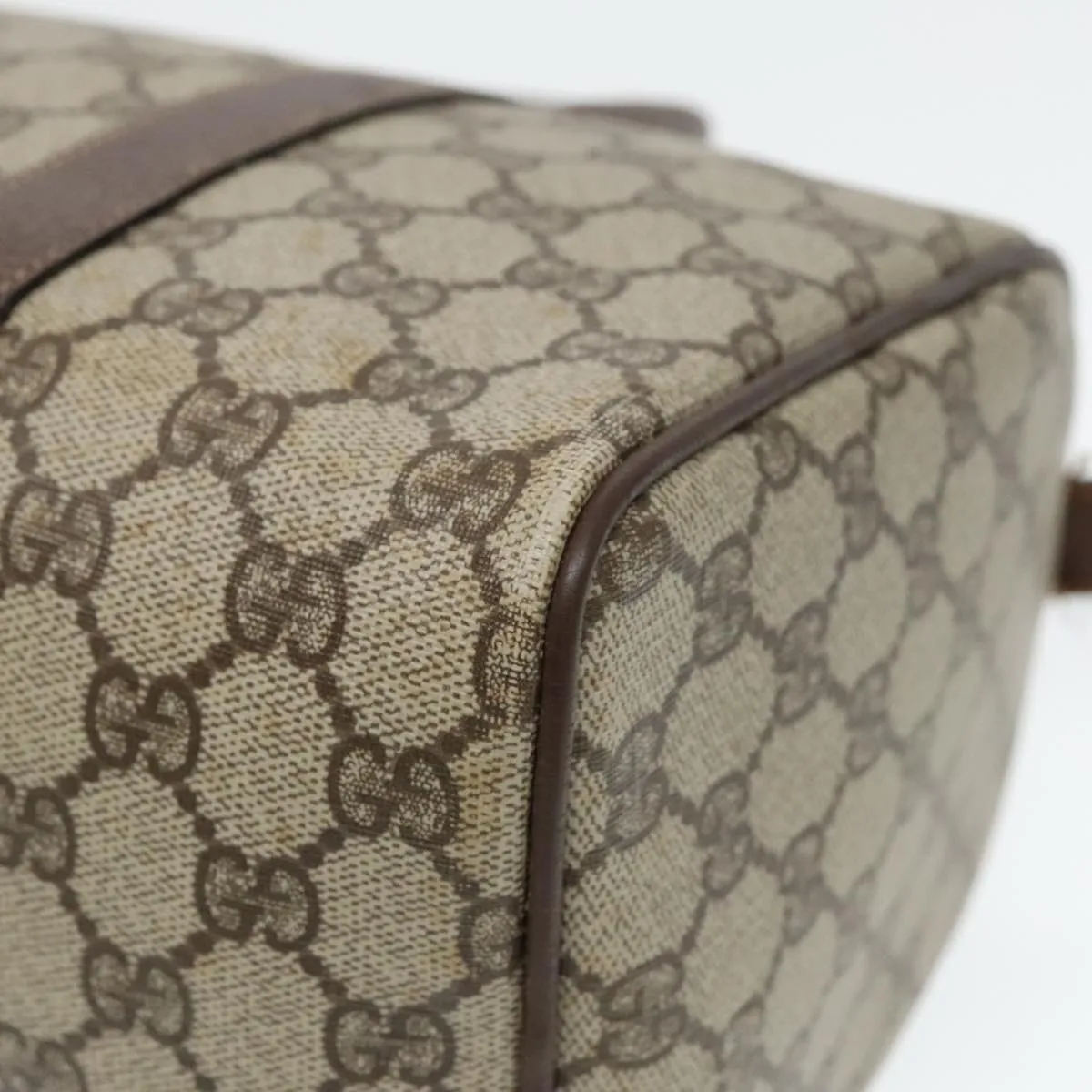 GUCCI GG Supreme Boston Bag PVC Leather Beige Gold bs18435