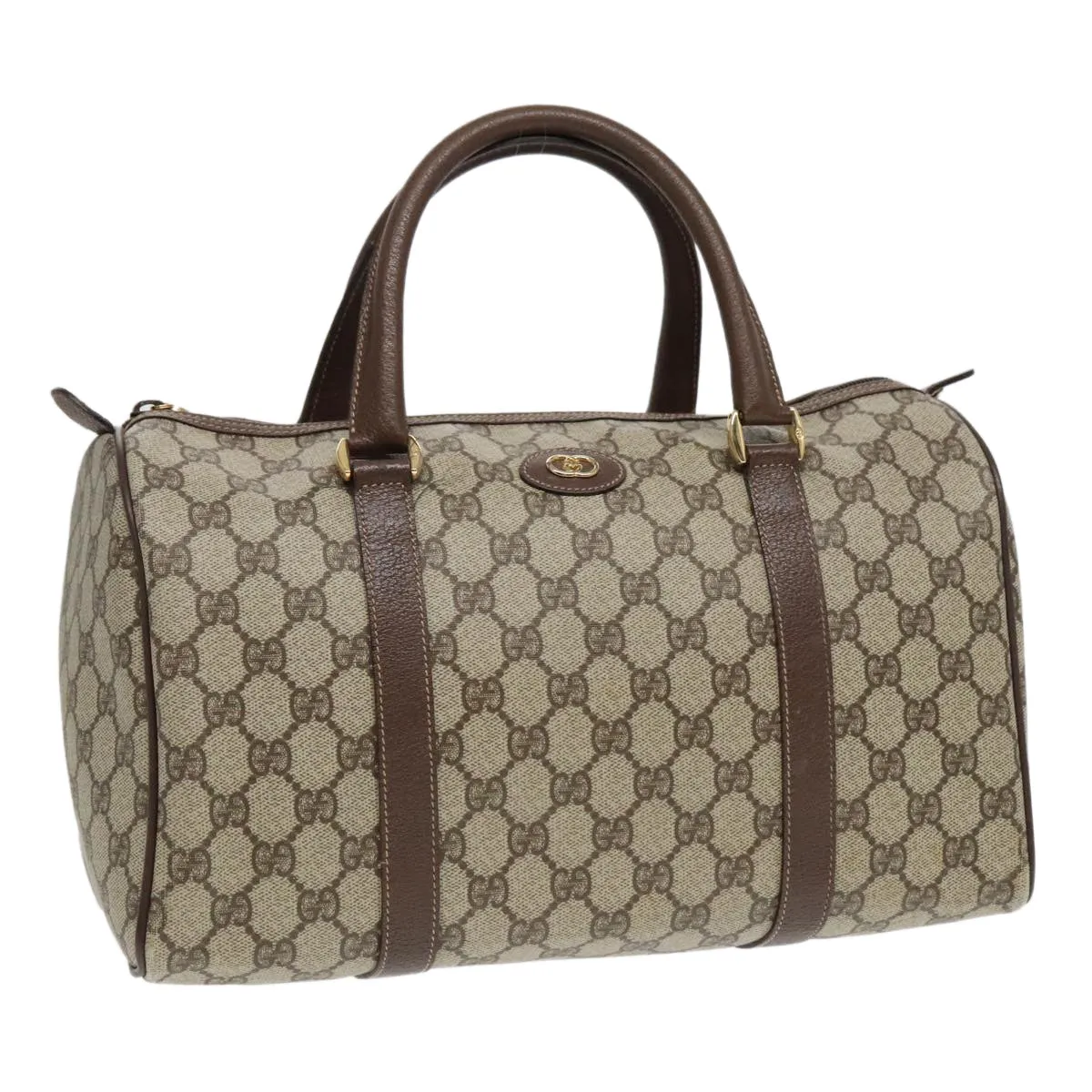 GUCCI GG Supreme Boston Bag PVC Leather Beige Gold bs18435