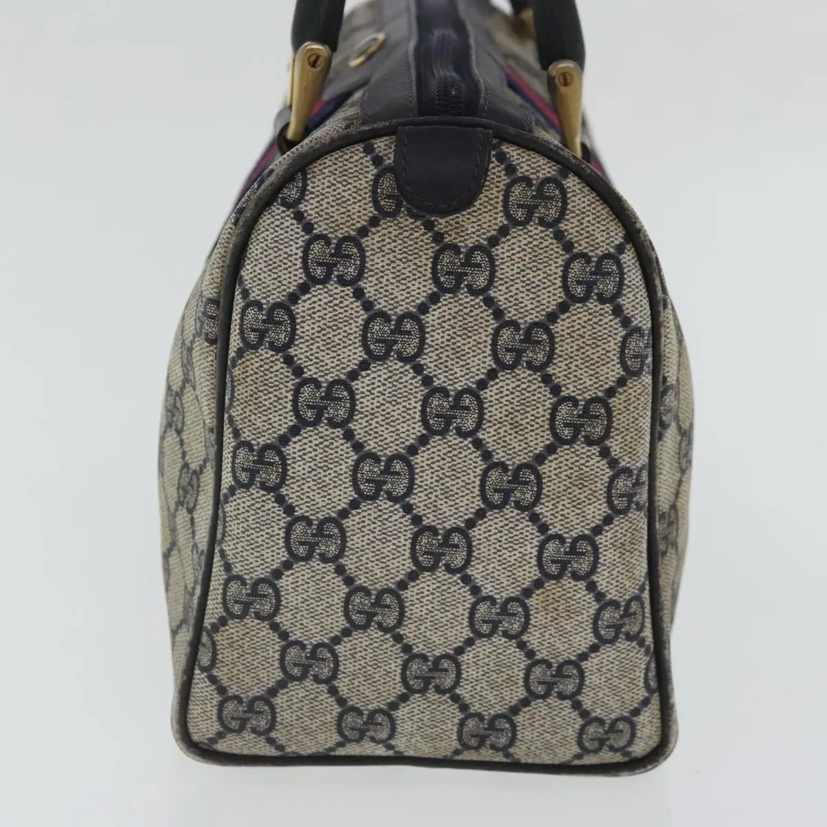 GUCCI GG Supreme Sherry Line Boston Bag PVC Navy Red 012 3841 28 39 97208