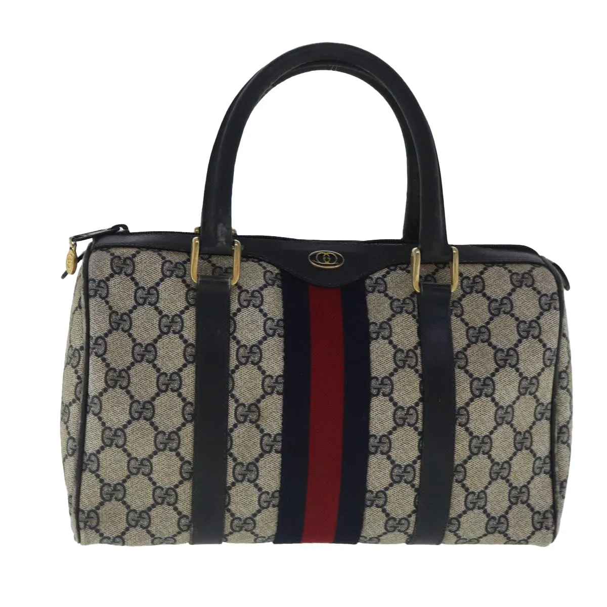 GUCCI GG Supreme Sherry Line Boston Bag PVC Navy Red 012 3841 28 39 97208