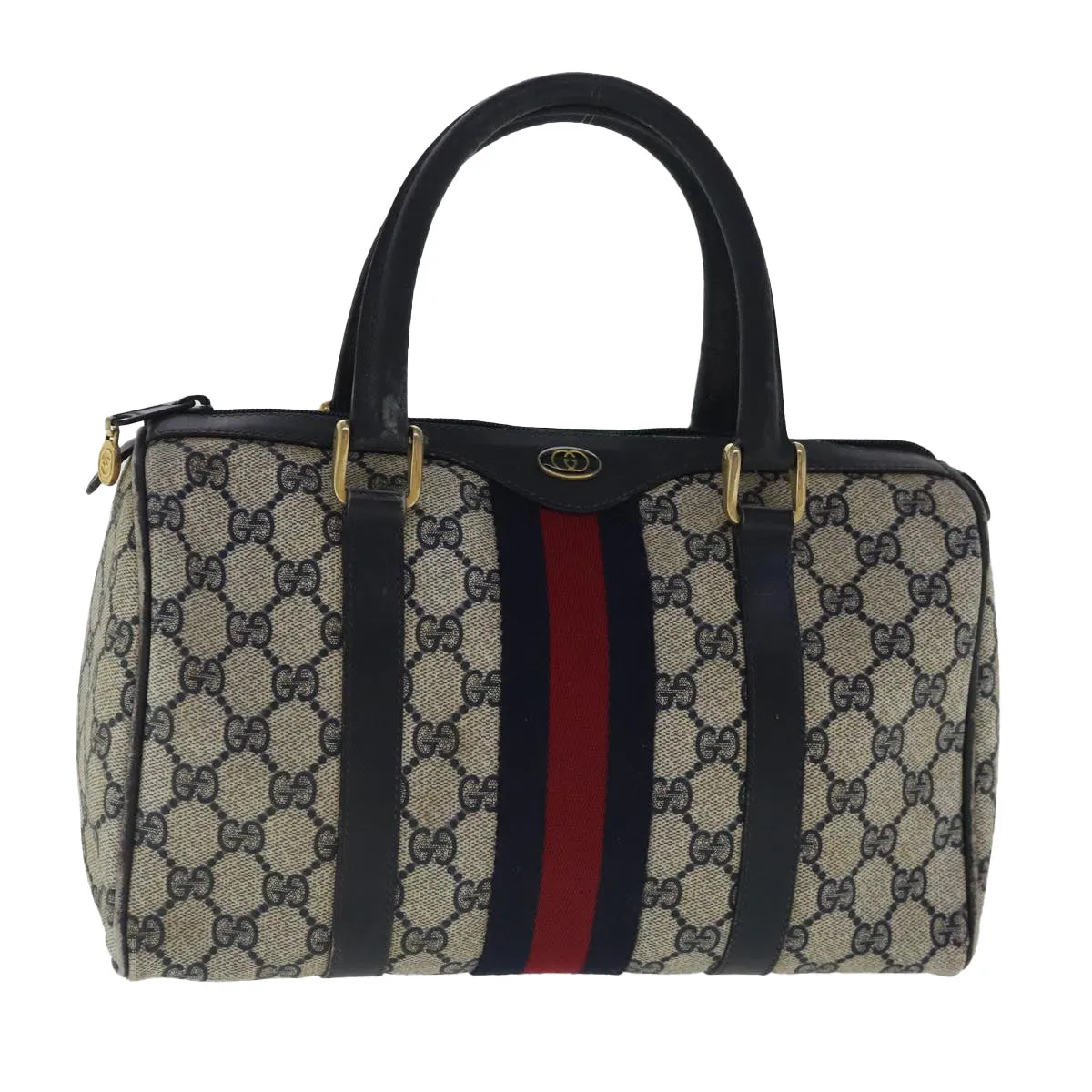 GUCCI GG Supreme Sherry Line Boston Bag PVC Navy Red 012 3841 28 39 97208