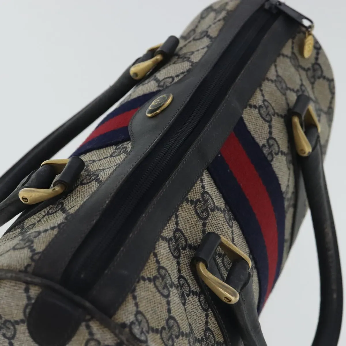 GUCCI GG Supreme Sherry Line Boston Bag PVC Navy Red 012 3841 28 39 97208