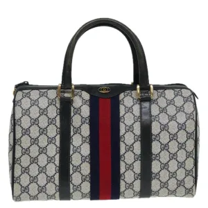 GUCCI GG Supreme Sherry Line Boston Bag PVC Navy Red 012 3842 33 39 85053