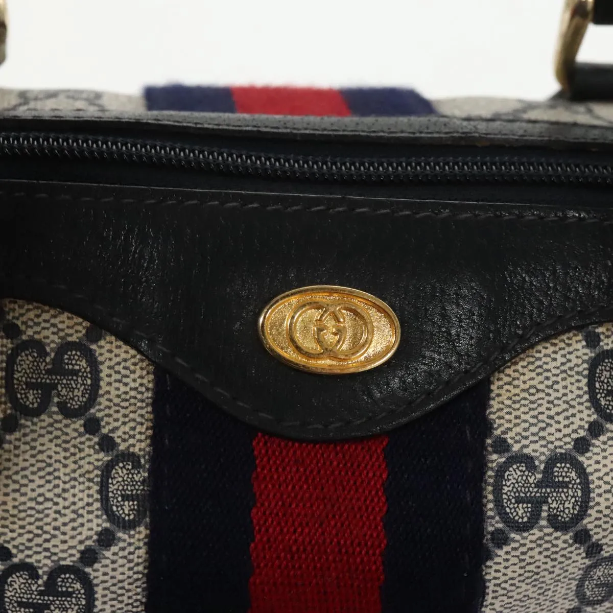 GUCCI GG Supreme Sherry Line Boston Bag PVC Navy Red 40 3842 ep6731