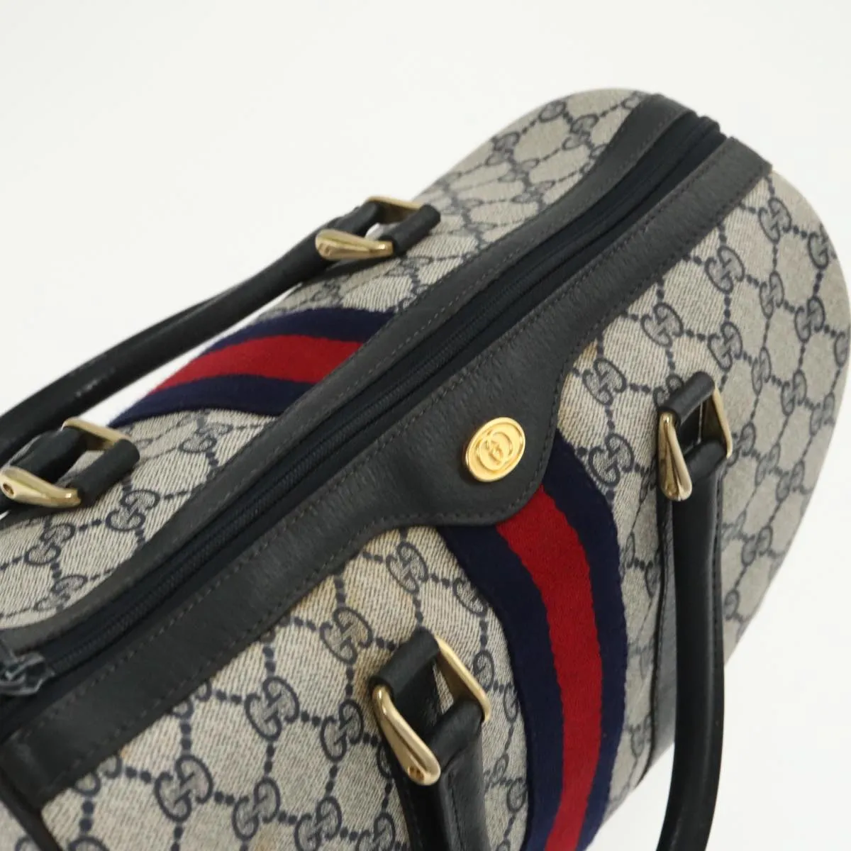 GUCCI GG Supreme Sherry Line Boston Bag PVC Navy Red 40 3842 ep6731