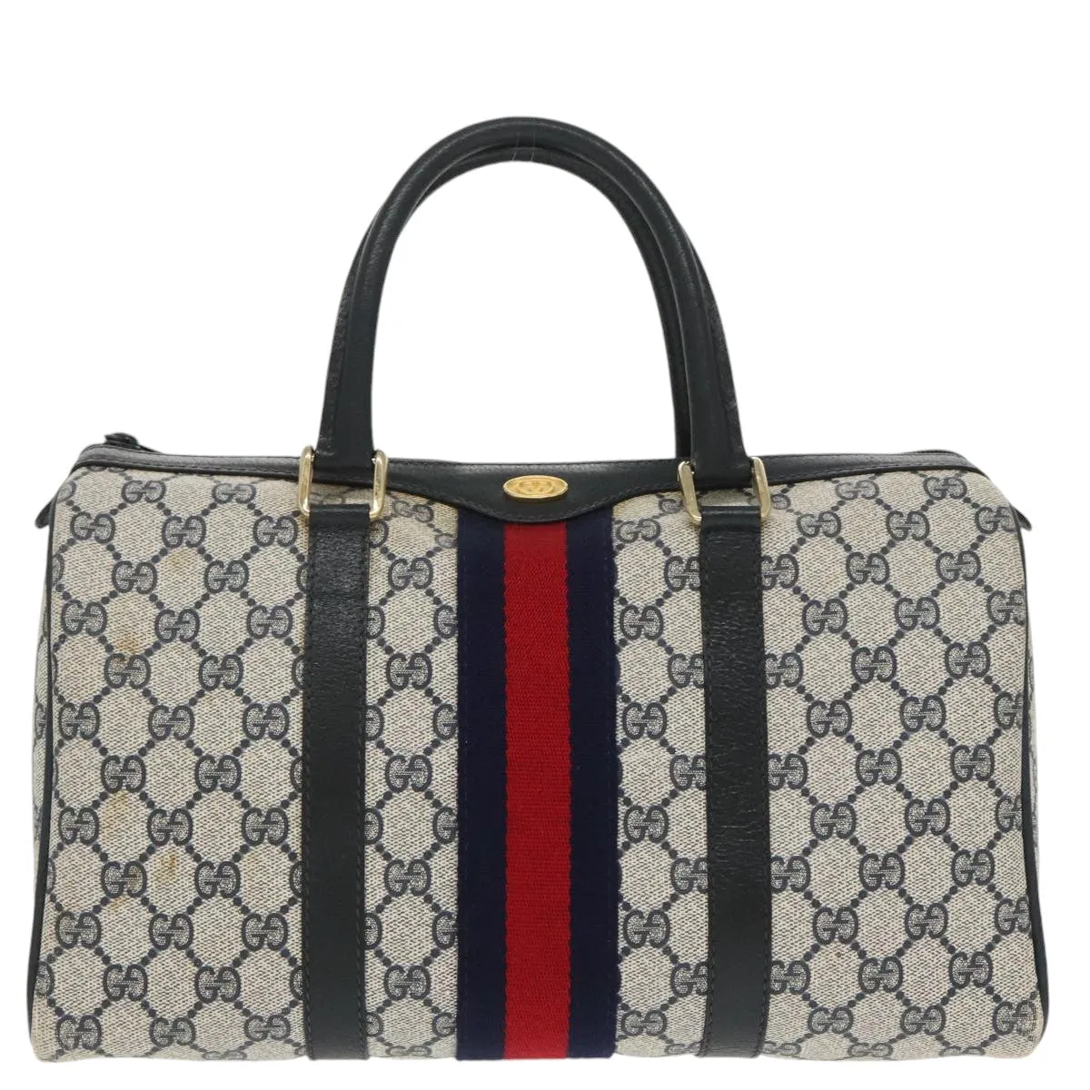 GUCCI GG Supreme Sherry Line Boston Bag PVC Navy Red 40 3842 ep6731
