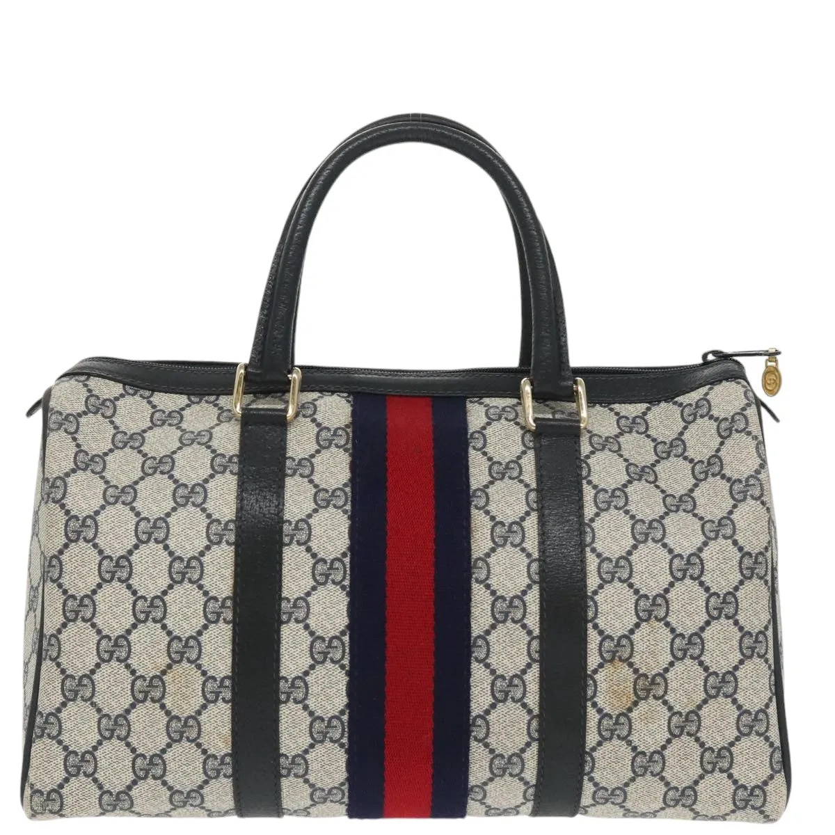 GUCCI GG Supreme Sherry Line Boston Bag PVC Navy Red 40 3842 ep6731