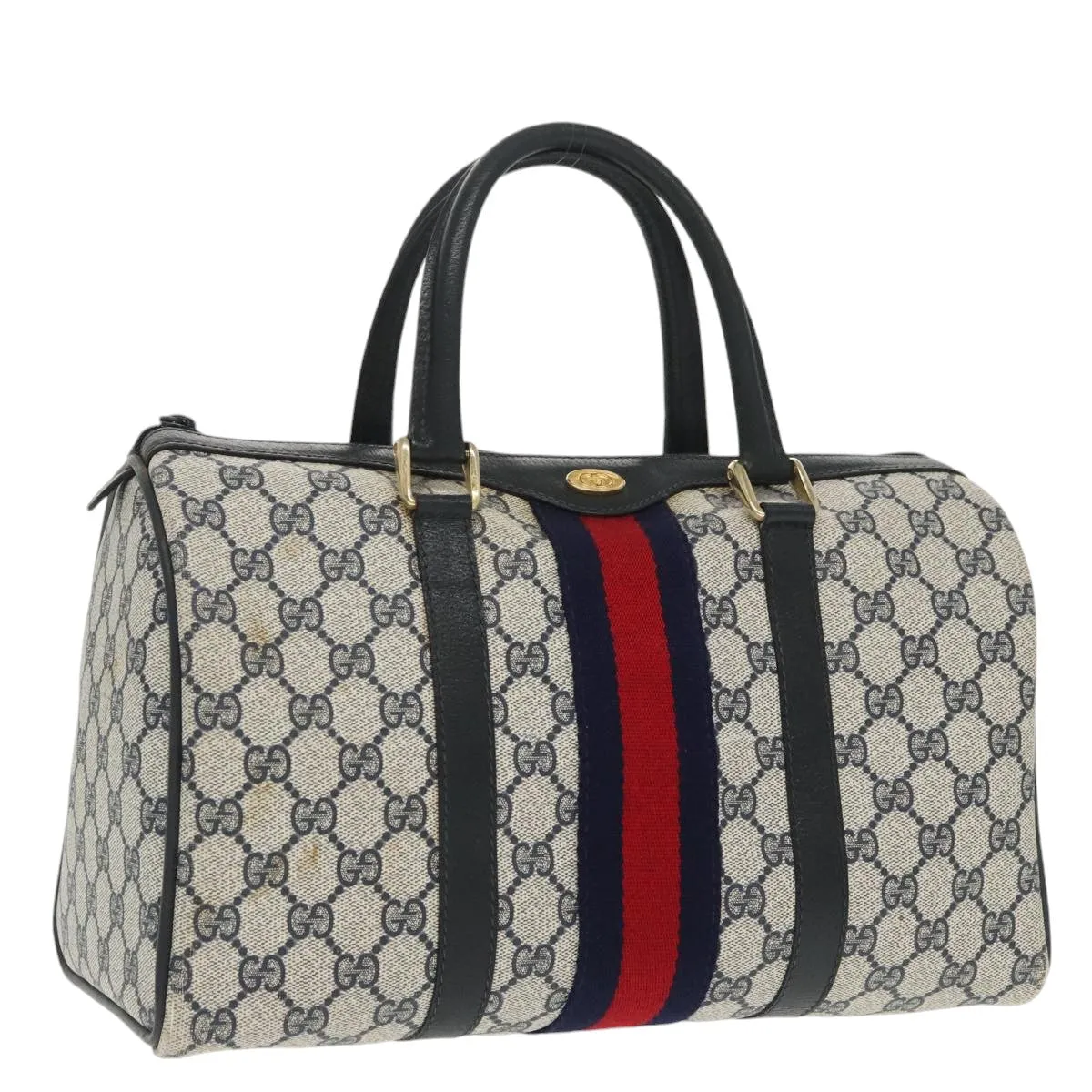 GUCCI GG Supreme Sherry Line Boston Bag PVC Navy Red 40 3842 ep6731