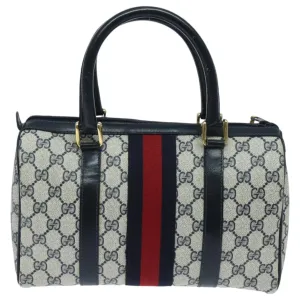 GUCCI GG Supreme Sherry Line Boston Bag PVC Navy Red gold 012 3841 58 94248