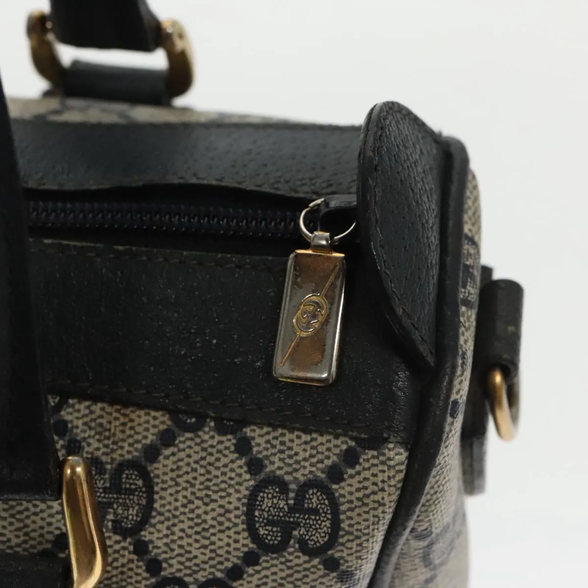 GUCCI GG Supreme Sherry Line Mini Boston Bag PVC Leather 2way Beige ki5153