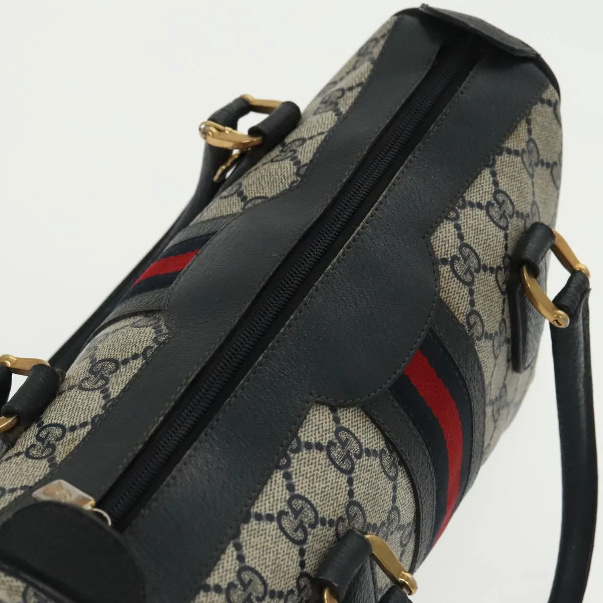 GUCCI GG Supreme Sherry Line Mini Boston Bag PVC Leather 2way Beige ki5153
