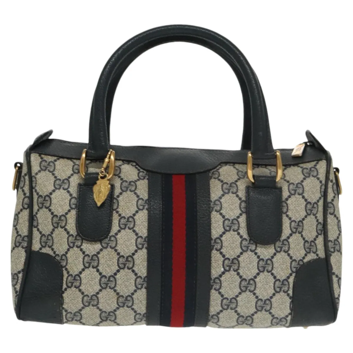 GUCCI GG Supreme Sherry Line Mini Boston Bag PVC Leather 2way Beige ki5153