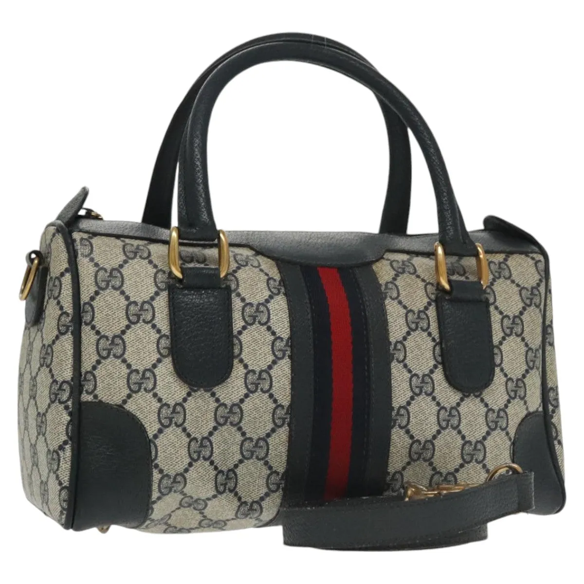 GUCCI GG Supreme Sherry Line Mini Boston Bag PVC Leather 2way Beige ki5153