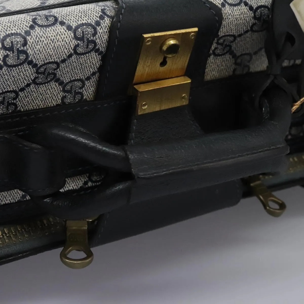 GUCCI GG Supreme Sherry Line Travel Case Boston Bag PVC Navy Red Auth fm4433