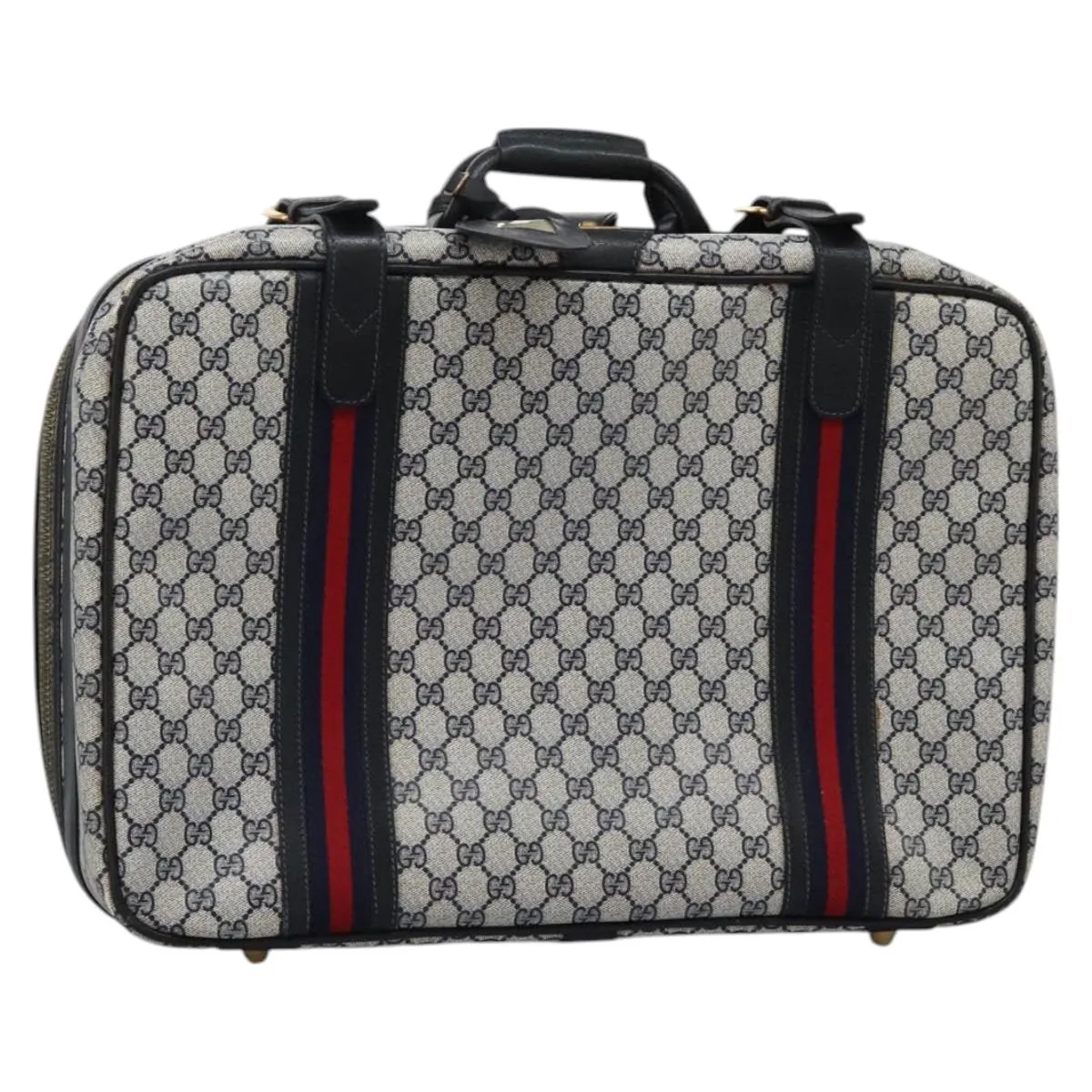 GUCCI GG Supreme Sherry Line Travel Case Boston Bag PVC Navy Red Auth fm4433