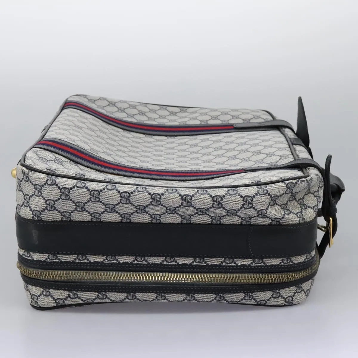GUCCI GG Supreme Sherry Line Travel Case Boston Bag PVC Navy Red Auth fm4433