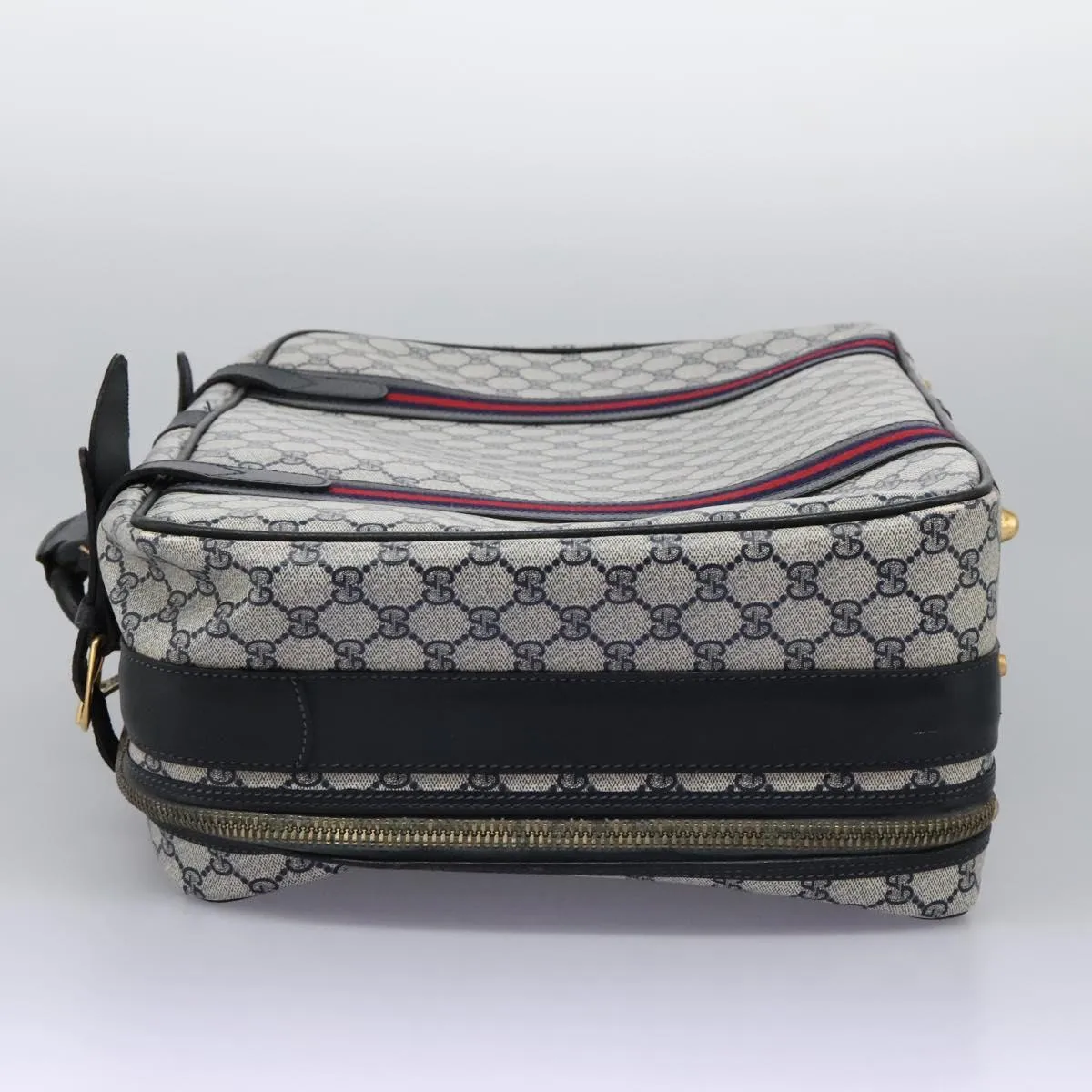 GUCCI GG Supreme Sherry Line Travel Case Boston Bag PVC Navy Red Auth fm4433